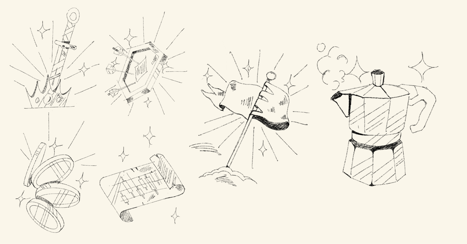 Hand-drawn tarot concept sketches