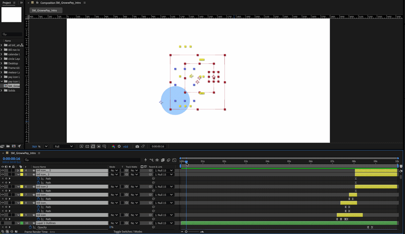 Pay intro animation process After Effects composition 1