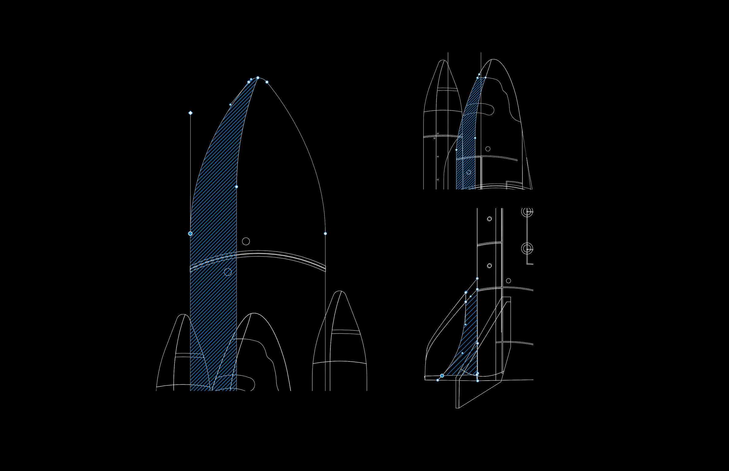 Hero 01 — Rocket wireframe construction