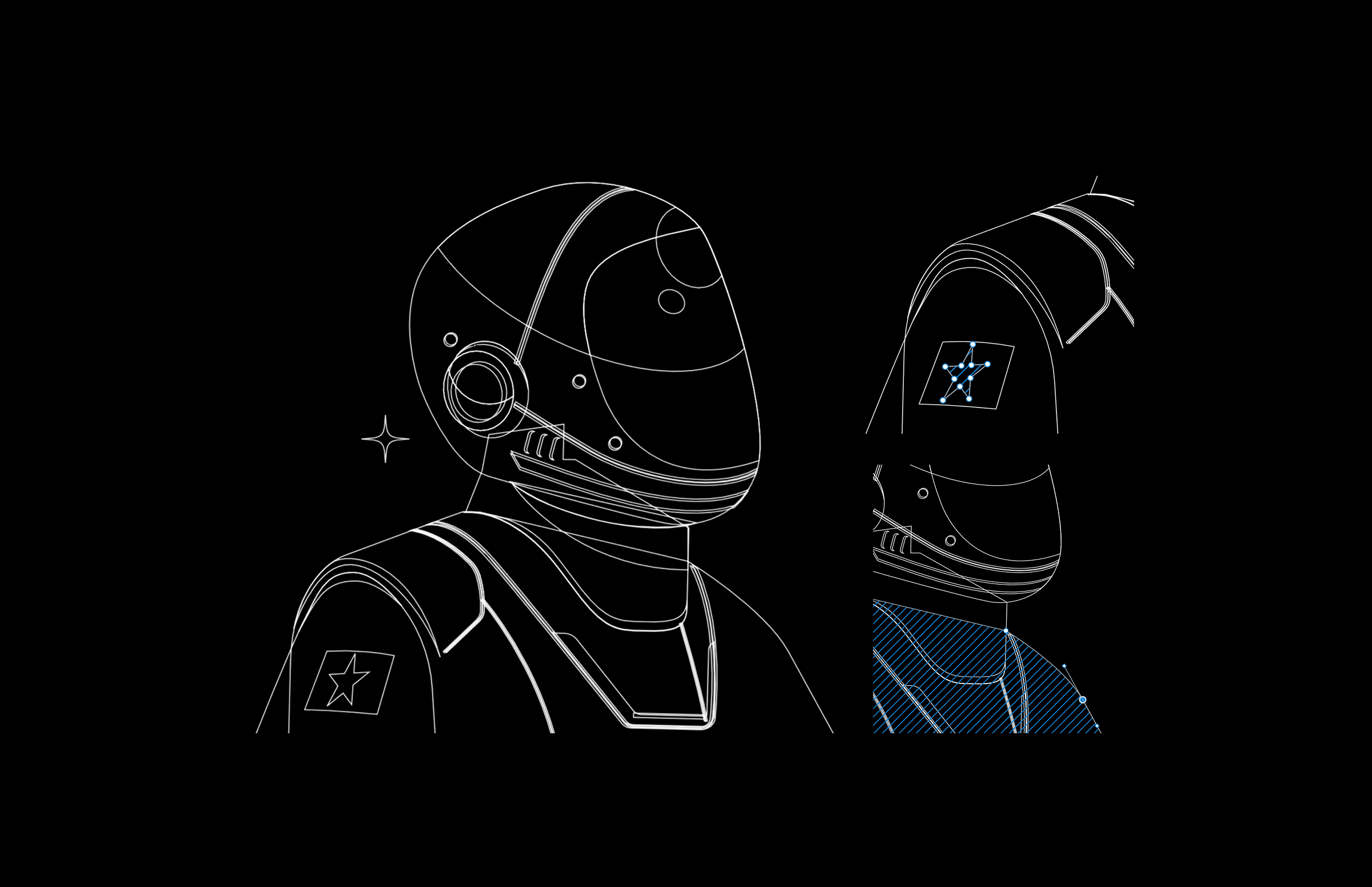 Hero 02 — Astronaut wireframe construction