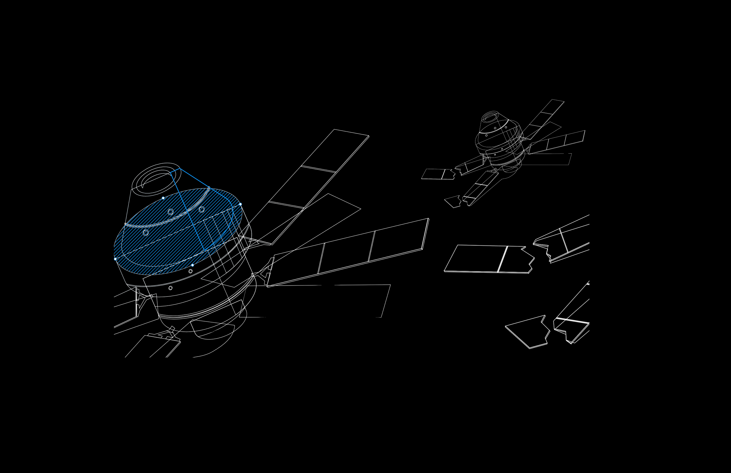 Hero 03 — Satellite wireframe construction