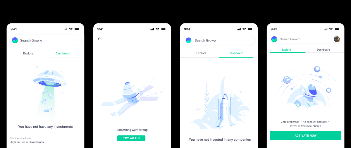 Hero illustrations in Groww app