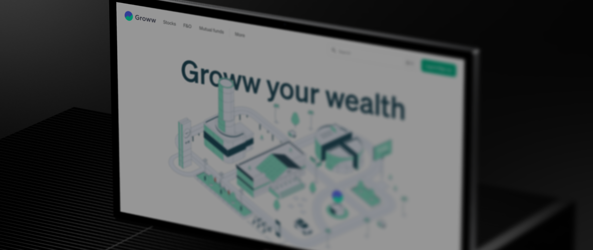 Groww Landing Illustration desktop mockup showing the Growwverse cityscape on groww.in