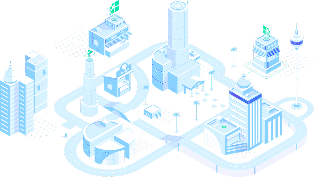 The old Groww landing illustration isometric cityscape in light blue