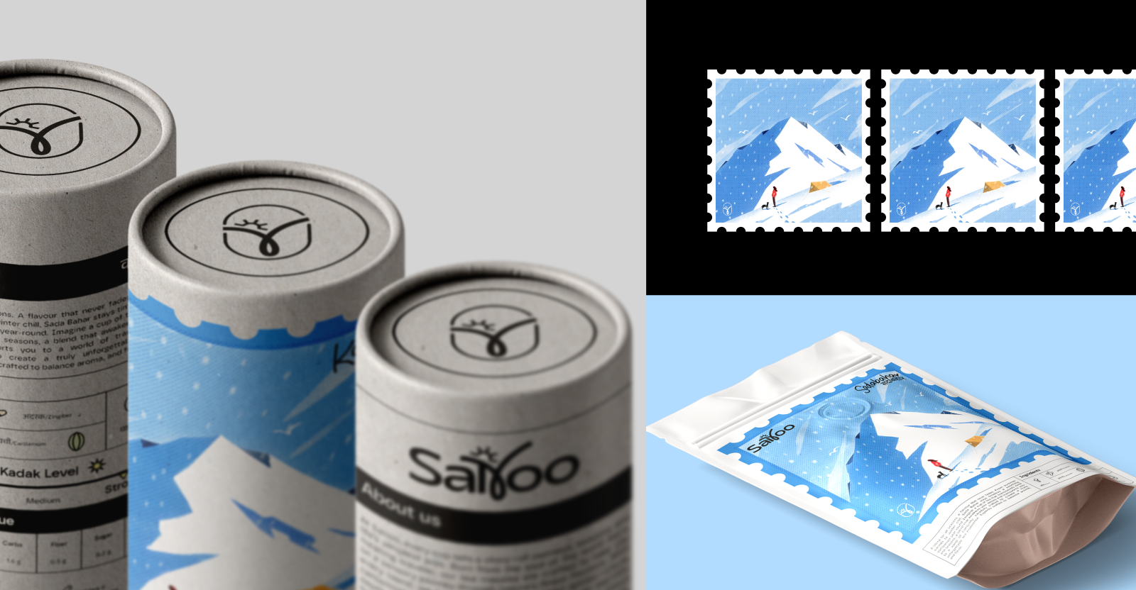 Sairoo Kadak winter packaging in context tubes, stamps and pouch